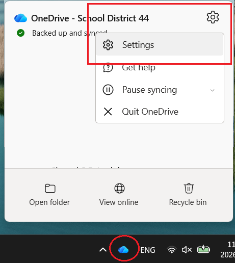 OneDrive Taskbar Settings